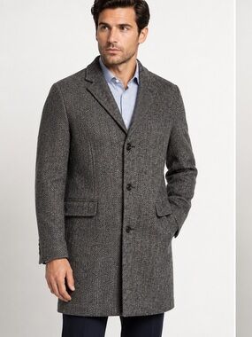 Bonobos Italian 100% Virgin Wool Top Coat Herringbone Charcoal Men's Size 44R
